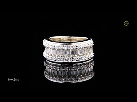 Baguette and Round Moissanite Diamond Wide Eternity Ring Wedding Band