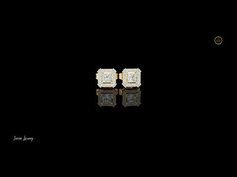 Princess Cut Moissanite Diamond Square Halo Stud Earring