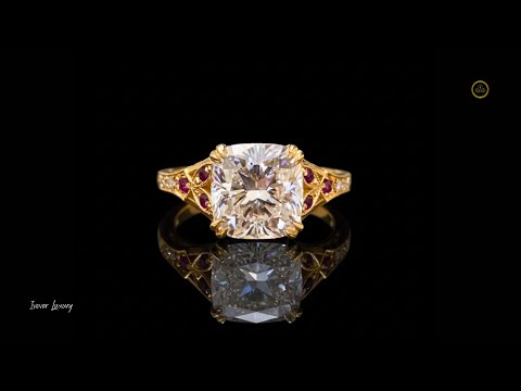 Vintage Cushion Cut Moissanite Diamond Engagement Ring With Ruby Filigree Accents