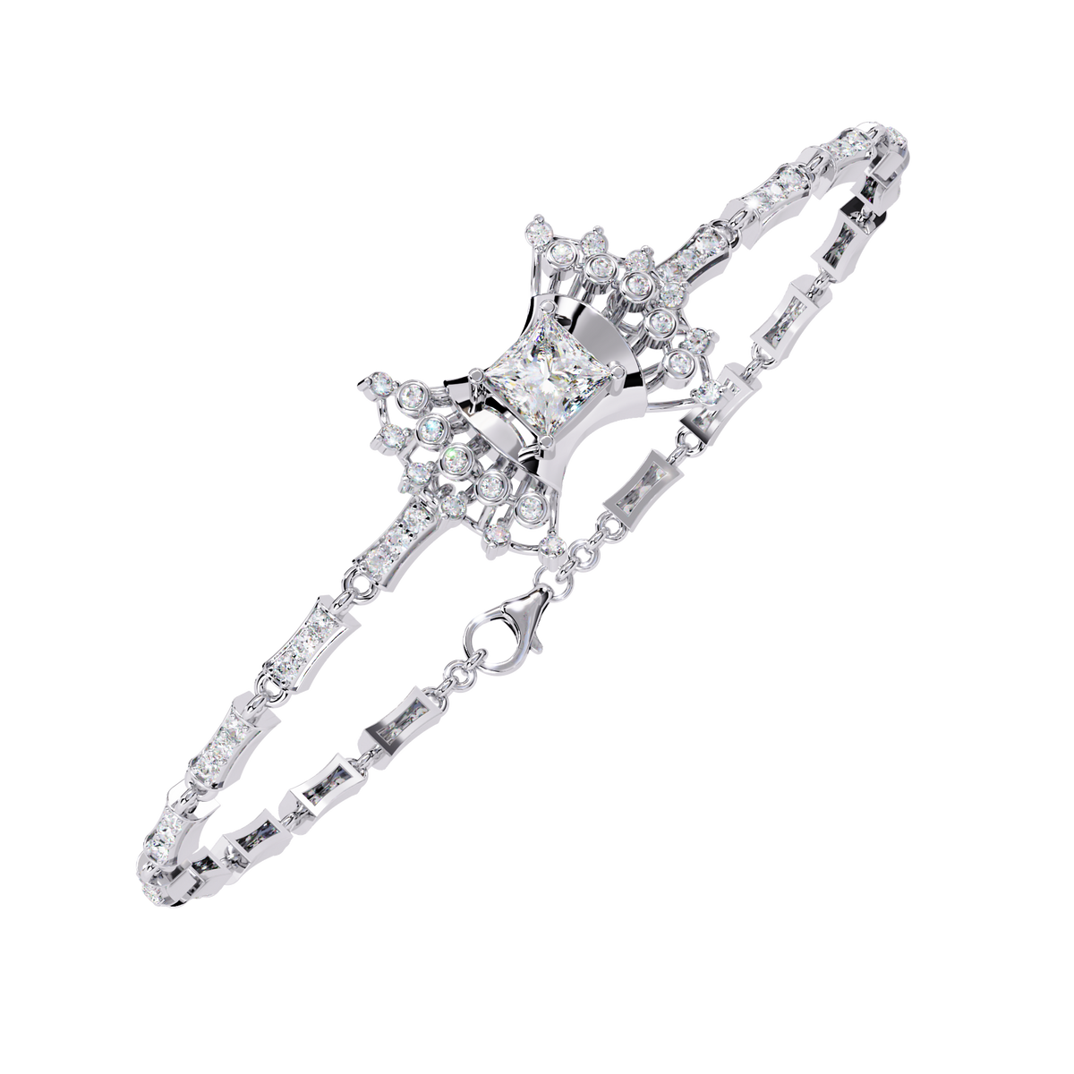 Princess And Round Cut Lab Diamond Vintage Style Tennis Bracelet - View 4