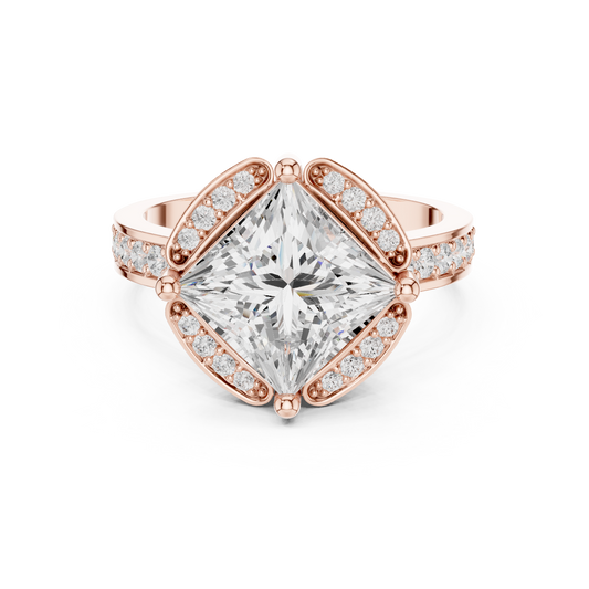 Princess Cut Open Corner Halo Moissanite Diamond Ring - View 2