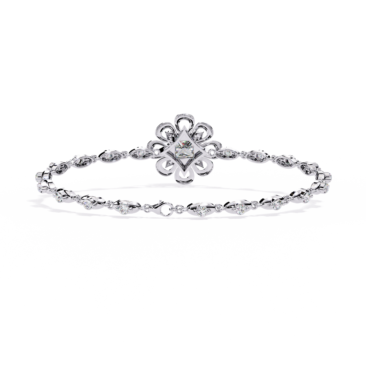 Princess Cut Lab Diamond Floral Link Bracelet for Women - View 10
