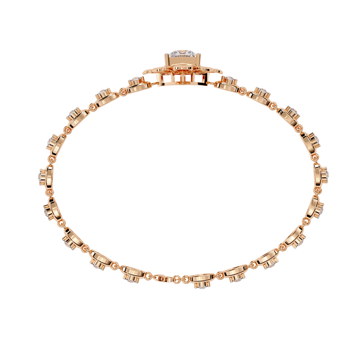 Princess Cut Lab Diamond Floral Link Bracelet for Women - View 6