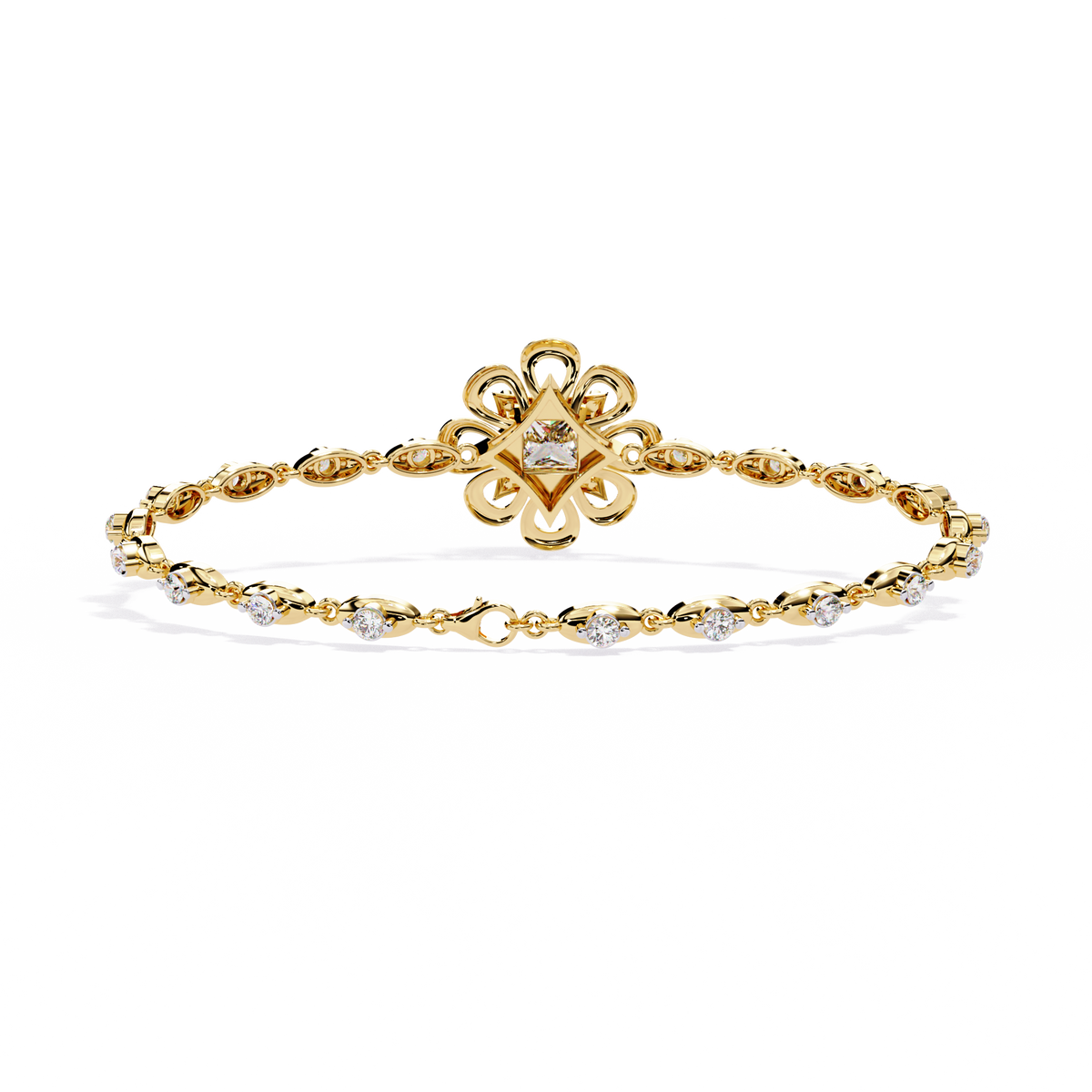Princess Cut Lab Diamond Floral Link Bracelet for Women - View 8
