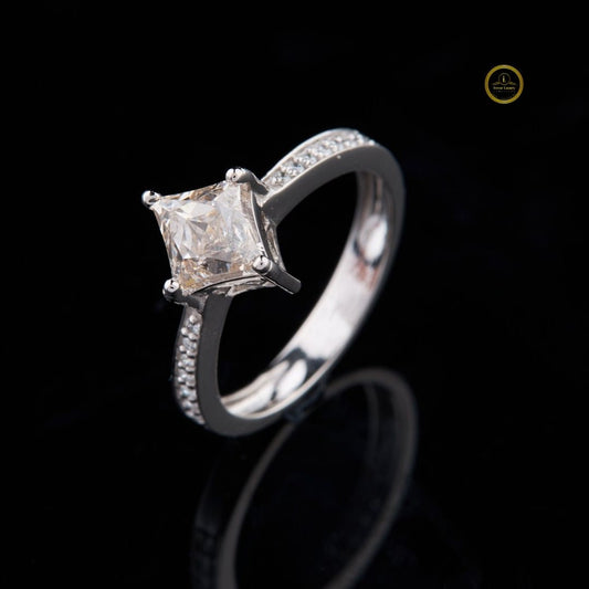 Princess Cut Lab Diamond Solitaire Ring with Pave Band - View 2