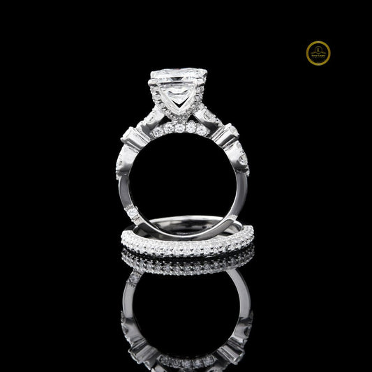Princess Cut Lab Diamond Women's Pave Accent Bridal Ring Set - View 2