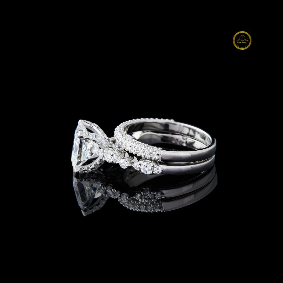 Princess Cut Lab Diamond Women's Pave Accent Bridal Ring Set - View 4