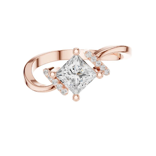 Princess Cut Moissanite Diamond Bypass Pave Band Engagement Ring - View 2