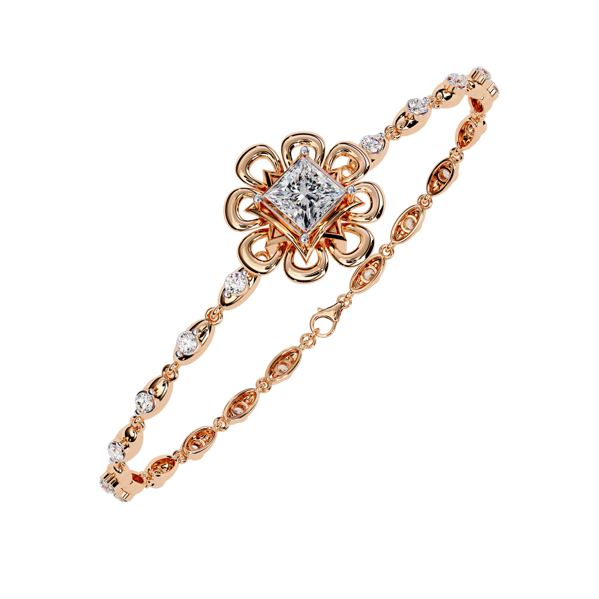 Princess Cut Moissanite Diamond Floral Link Bracelet for Women - View 3