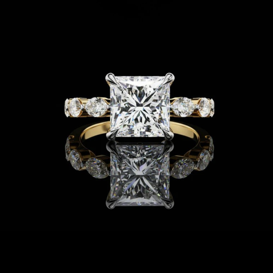 Princess Cut Moissanite Diamond Pave Band Anniversary Ring