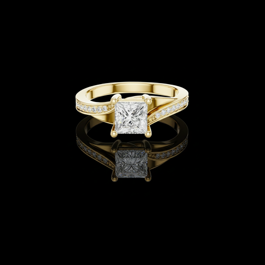 Princess Cut Lab Diamond Twisted Pave Split Shank Engagement Ring