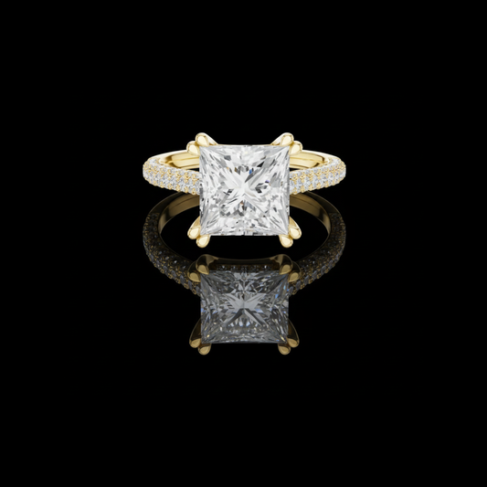 Princess Cut Moissanite Diamond Solitaire Pave Engagement Rings