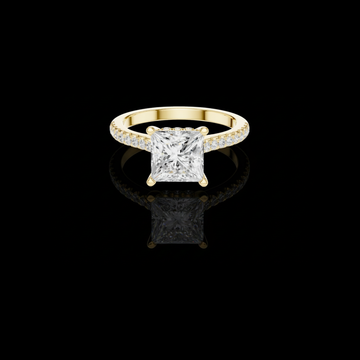 Princess Cut Moissanite Diamond Engagement Ring With Pave Band