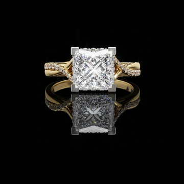 Princess Cut Split Shank Pave Moissanite Diamond Ring