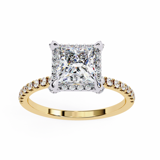 Classic Princess Cut Moissanite Diamond Halo Engagement Ring - View 2