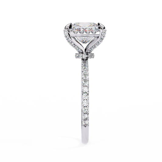 Princess Cut Halo Moissanite Diamond Ring with Pave Diamond Band - View 2