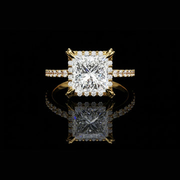 Princess Cut Halo Lab Diamond Ring with Pave Diamond Band