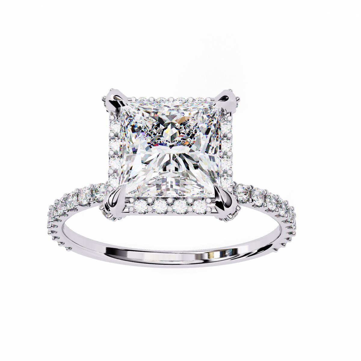 Diamond ring with a prominent central gemstone 