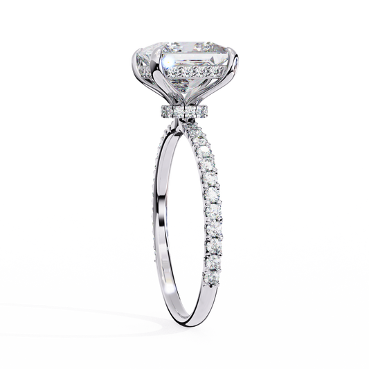 Princess Lab Diamond With Hidden Halo Pave Accents Engagement Ring - View 2