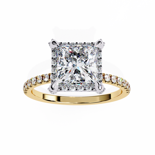 Classic Princess Cut Lab Diamond Halo Engagement Ring - View 2