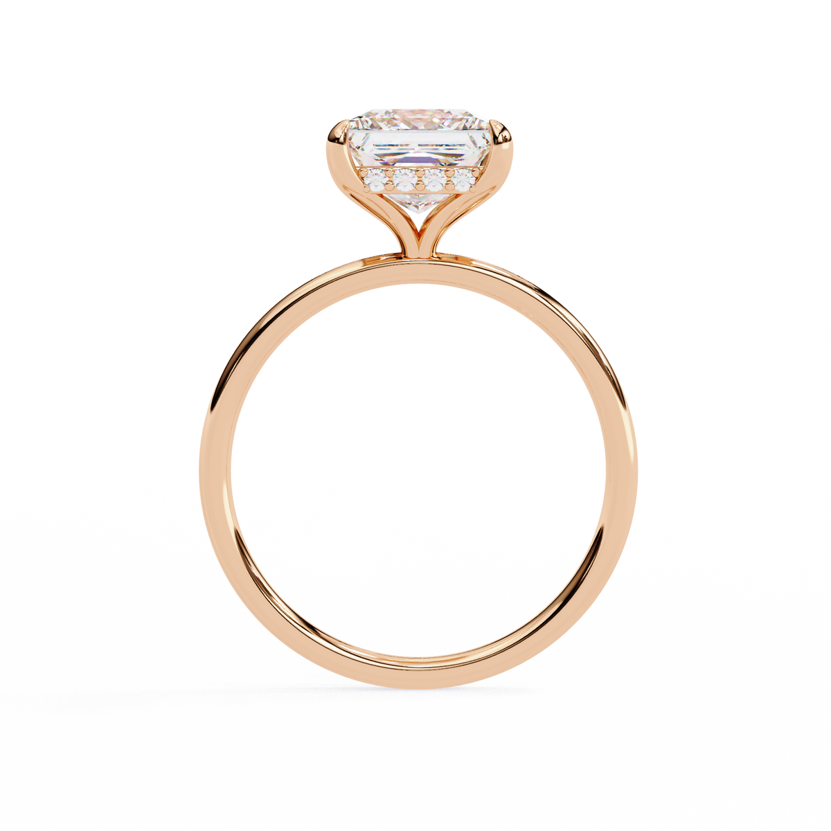 Princess Cut Moissanite Diamond Solitaire Engagement Ring with Hidden Halo - View 5