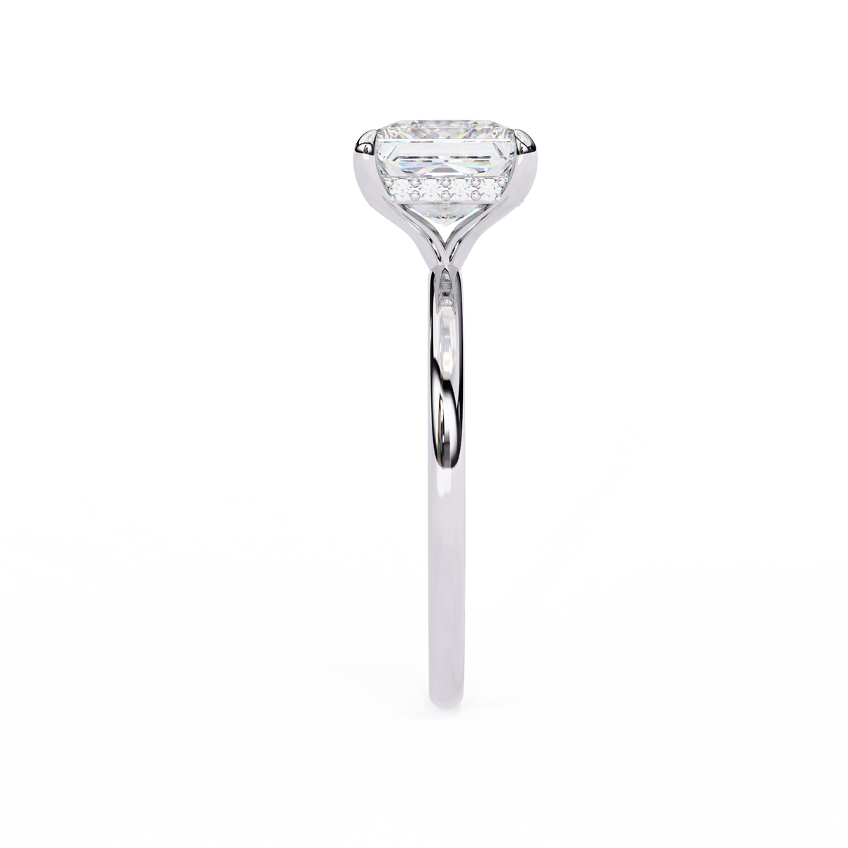 Princess Cut Moissanite Diamond Solitaire Engagement Ring with Hidden Halo - View 2