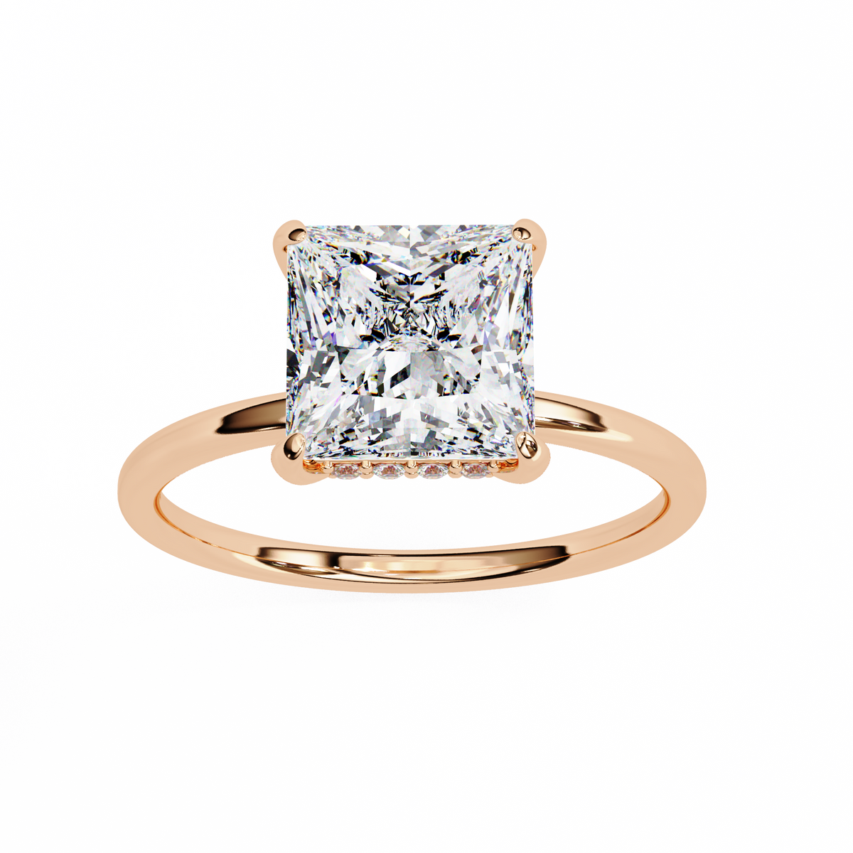 Princess Cut Moissanite Diamond Solitaire Engagement Ring with Hidden Halo - View 10