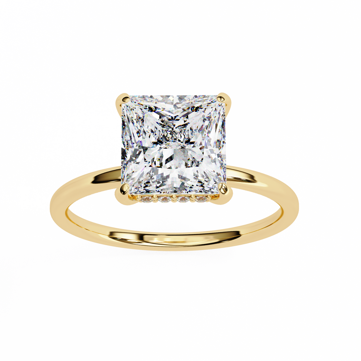 Princess Cut Moissanite Diamond Solitaire Engagement Ring with Hidden Halo - View 9
