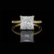 Princess Cut Moissanite Diamond Solitaire Engagement Ring with Hidden Halo