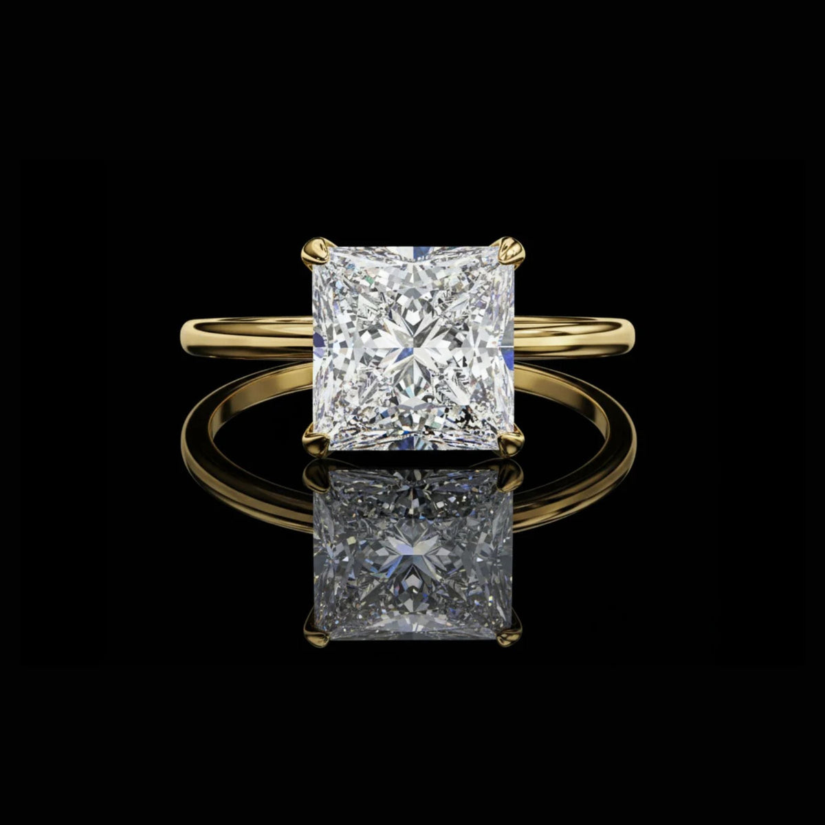 Princess Cut Moissanite Diamond Solitaire Engagement Ring with Hidden Halo