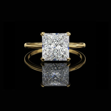 Princess Cut Moissanite Diamond Solitaire Engagement Ring with Hidden Halo