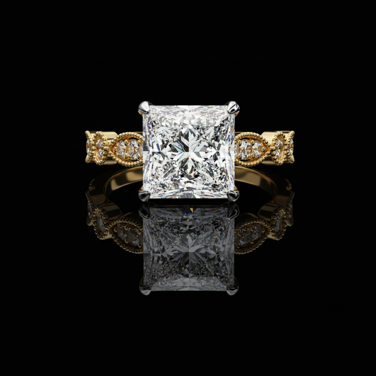 Vintage Milgrain Princess Cut Lab Diamond Engagement Ring