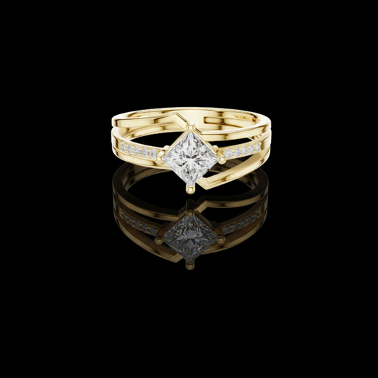 Princess Cut Lab Diamond Split Shank Engagement Pave Ring