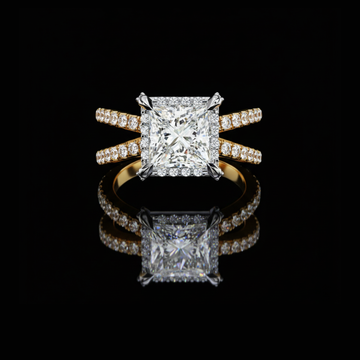 Princess Cut Halo Lab Diamond Double Band Ring