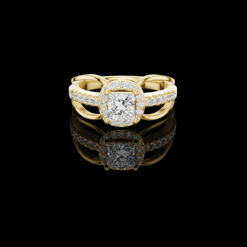 Princess Cut Split Shank Halo Lab Grown Diamond Ring
