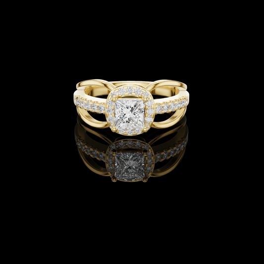 Princess Cut Split Shank Halo Lab Grown Diamond Ring