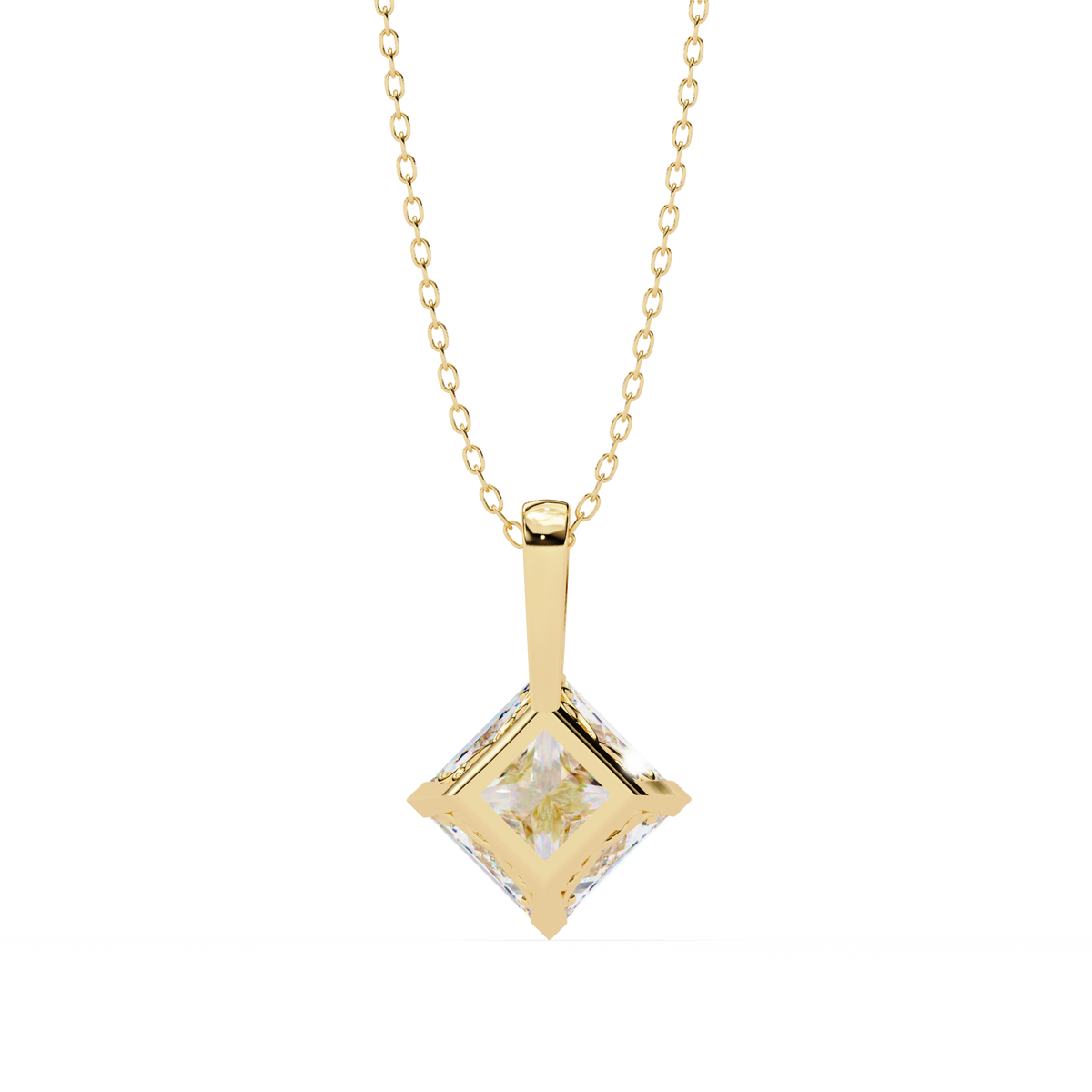 Contemporary Orientated Princess Lab Grown Diamond V Prong Pendant - View 8