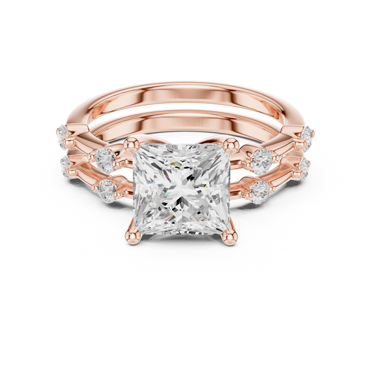 Stylish Princess Cut Moissanite Diamond Ring with Round Diamond Accents - View 2