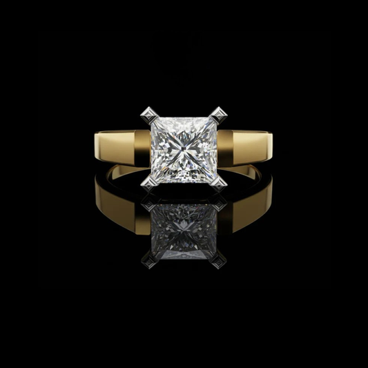 Four Sleek Princess Cut Lab Diamond Solitaire Engagement Ring