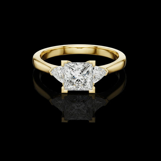 Princess Moissanite Diamond Engagement Ring With Trillion Side Stone