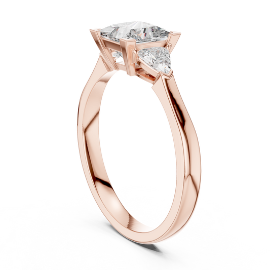 Princess Lab Diamond Engagement Ring With Trillion Side Stone - View 2