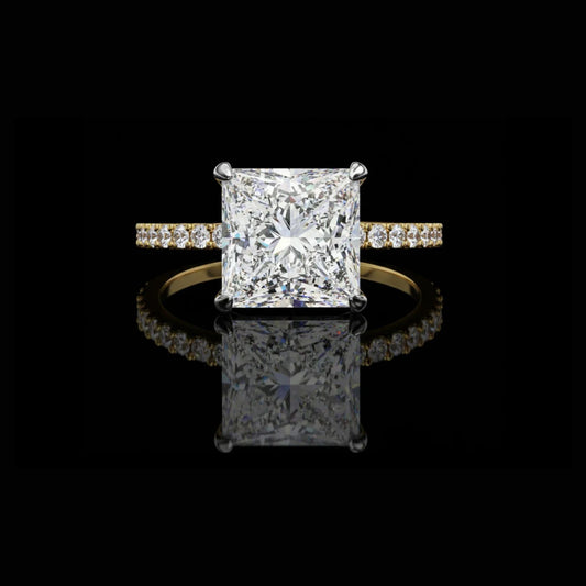 Princess Lab Diamond With Hidden Halo Pave Accents Engagement Ring