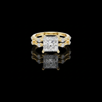 Stylish Princess Cut Lab Diamond Ring with Round Diamond Accents