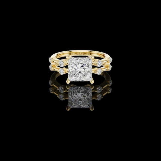 Stylish Princess Cut Lab Diamond Ring with Round Diamond Accents