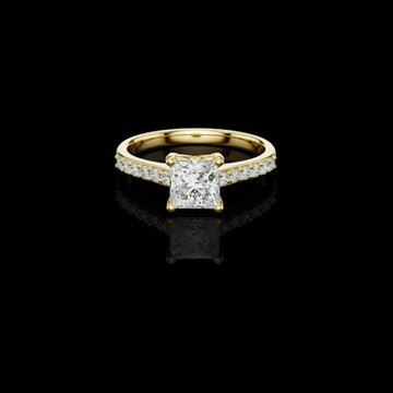 Princess Cut Solitaire Moissanite Diamond Engagement Ring Pave Band