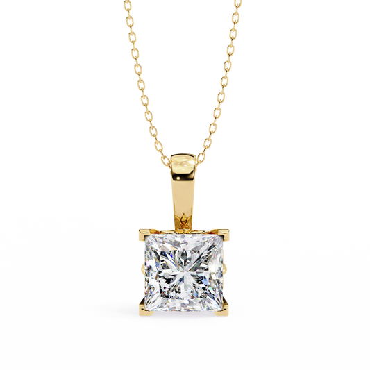 Princess Moissanite Diamond Solitaire Four Prong Pendant - View 2
