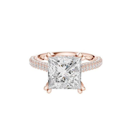 Princess Cut Moissanite Diamond Solitaire Pave Engagement Rings - View 2