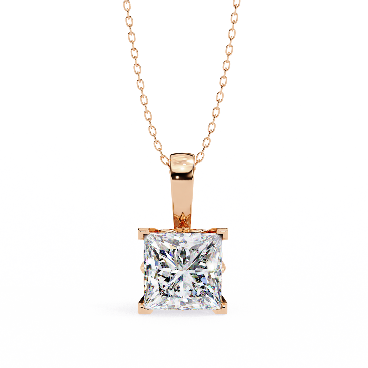 Princess Lab Grown Diamond Solitaire Four Prong Pendant - View 3