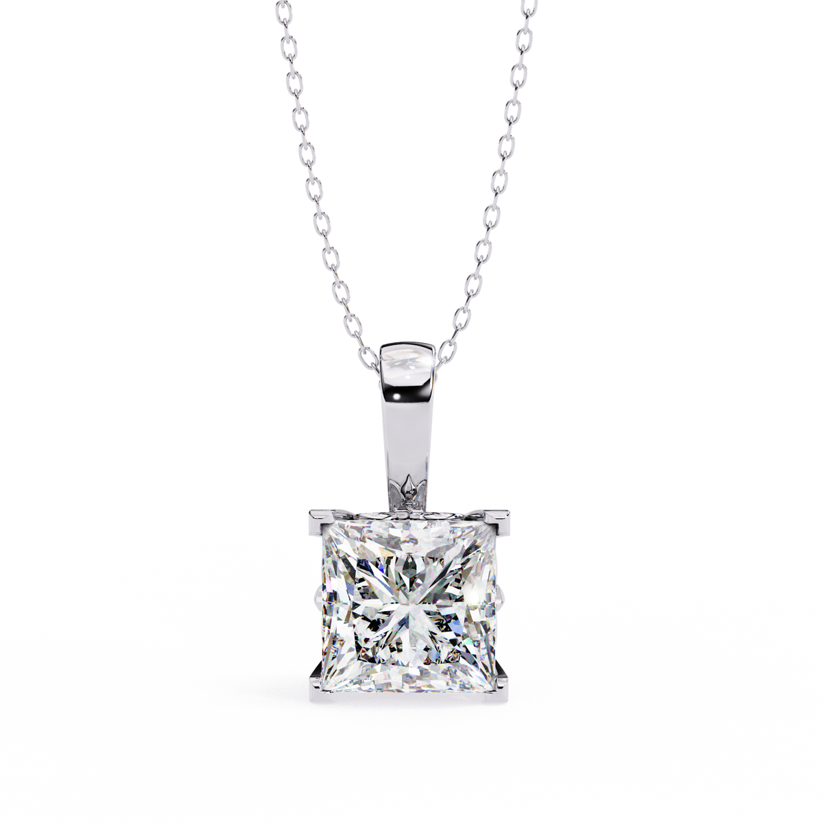 Princess Lab Grown Diamond Solitaire Four Prong Pendant - View 4
