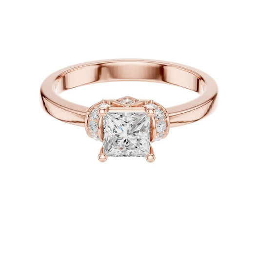 Princess Cut Moissanite Diamond Halo Accents Engagement Ring - View 2